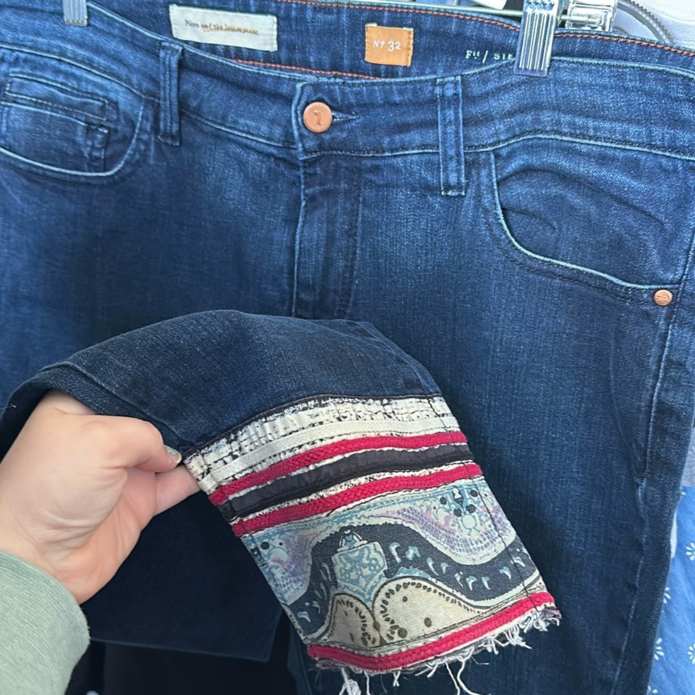 Pilcro and the Letterpress Dark Blue Cropped Jeans with Patterned Cuff